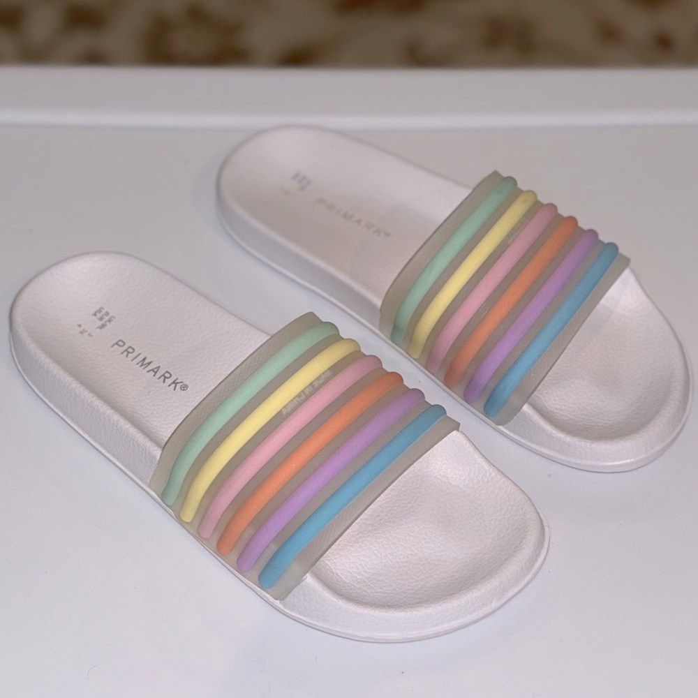 Primark White Sandals with Multicolor Straps